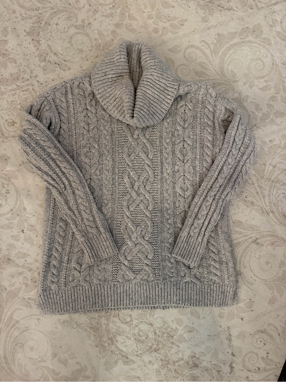 LOFT Light Gray Cable Knit Turtleneck Sweater